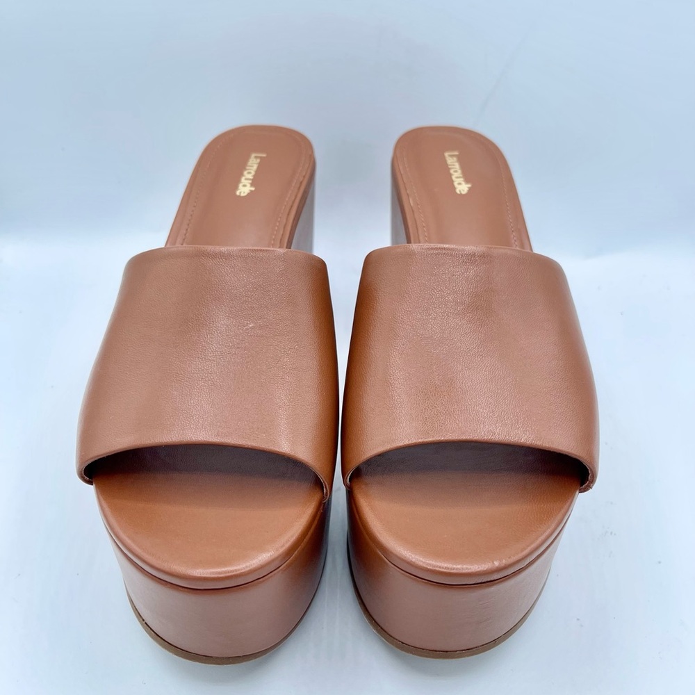 New Larroude Miso Platform Brown Leather Mules Size 9.5 - Picture 17 of 17